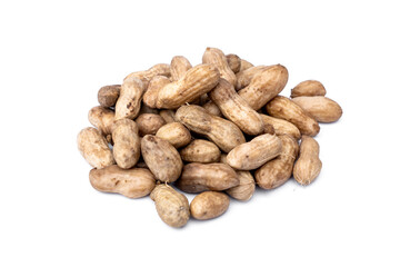 Pile of boiled peanuts ready to eat isolated on white background.