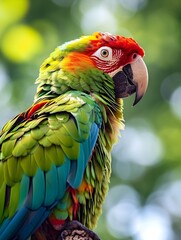 Obraz premium A colorful parrot with green and red feathers on its head