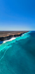 Aerial drone view over The Bight in South Australia along the infamous Nullarbor 