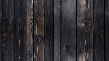 Naklejka premium Dark Wooden Planks with Signs of Wear and Aging - Textured Surface for Rustic and Vintage Design Concepts, Material Studies, and Photography.