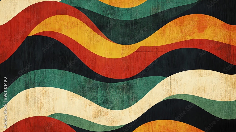 Poster retro abstract background with colorful wavy stripes.