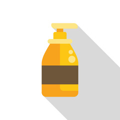 Yellow plastic bottle dispenser for liquid soap or shampoo with long shadow