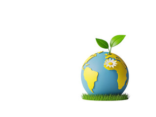 Illustration of Earth with green leaves and grass, symbolizing nature and sustainability