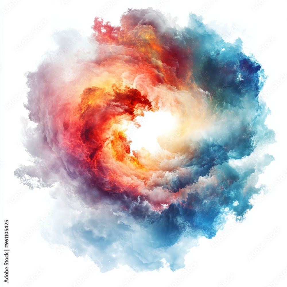Poster harmonious nebula cloud patterns swirling in an abstract cloud shape isolated on white background