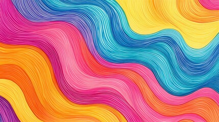 Abstract colorful background with wavy lines in shades of blue, pink, orange, and yellow.