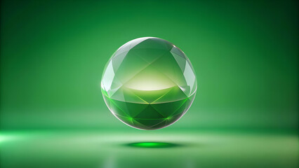 mysterious glowing green sphere with a transparent shell, emitting a soft light and reflecting its surroundings