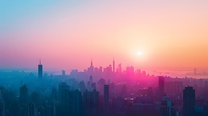 Fototapeta premium Cityscape at Sunset with Pink and Blue Hues