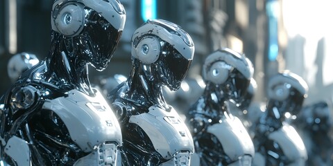 Fototapeta premium Hyper Advanced Robotic Automation in a Futuristic Urban Landscape