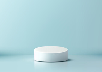 Clean and Elegant 3D White Podium on Blue Background, Ideal for Product Display, Mockup, Showroom, and Showcase, Minimalist
