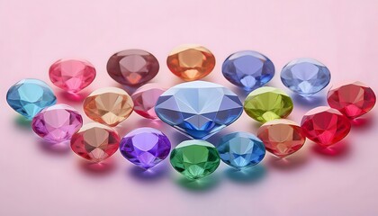 Fototapeta premium Different colored diamonds of various sizes on isolated background.