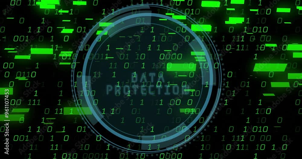 Poster binary code and digital interface animation over green background