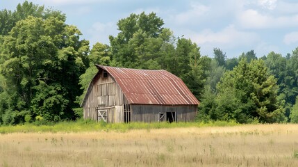 Obraz premium Rustic Barn in a Field of Golden Grass