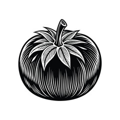 Flat Tomato with Leaves Icon. Sleek Silhouette for Food App Interfaces