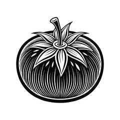 Clean Tomato Icon with Leaves. Flat Vector for Food and Recipe Apps