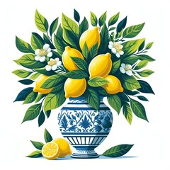 Lemon vase with its branches and leaves