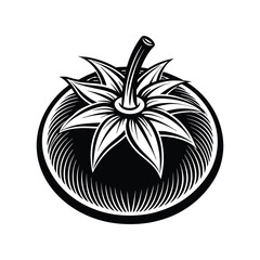 Tomato with Leaves Icon. Flat Silhouette for Food Apps on White Background