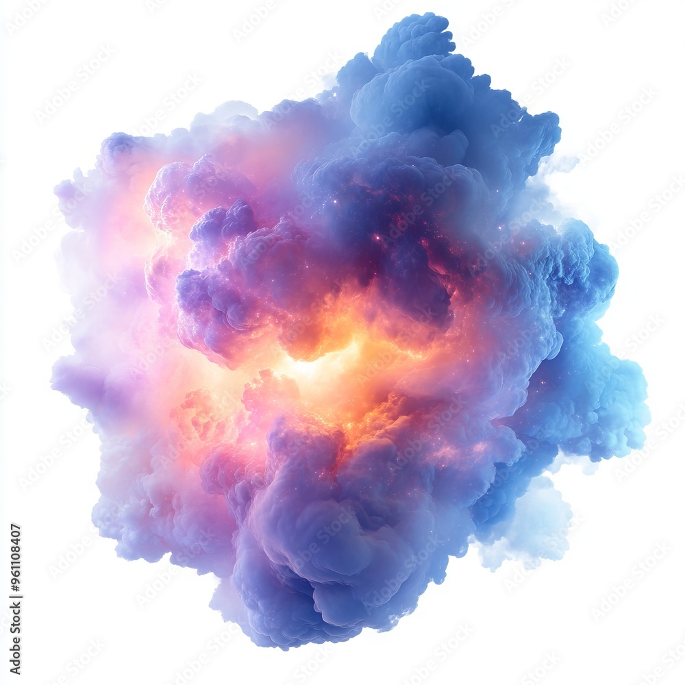 Poster harmonious nebula cloud patterns swirling in an abstract cloud shape isolated on white background