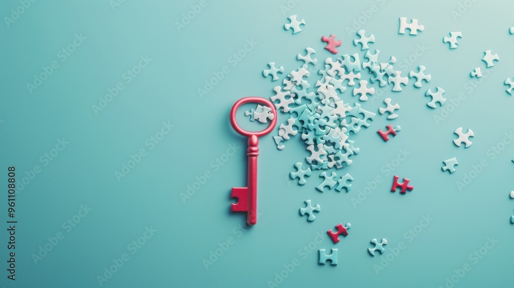 Wall mural an artistic representation of a key merging with a puzzle piece, symbolizing the completion of a suc
