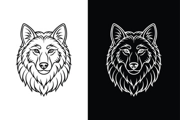 Wolf Face Silhouette Icon. Clean Line Art Vector in Black and White