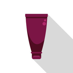 Purple cosmetic tube casting a long shadow, isolated on white background