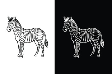 Elegant Zebra Line Art. Zebra Icon and Crossing Outline Illustration in Black and White