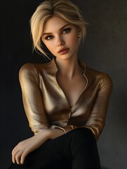 Naklejka premium Glamorous Fashion Influencer Modeling Chic Designer Clothing in Stylish Editorial Photoshoot