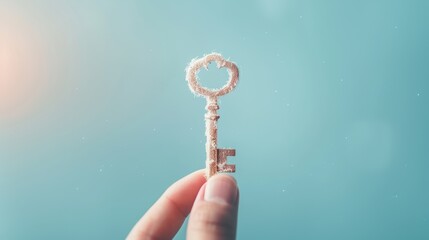 A conceptual image of a team lifting a key symbolizing success, unity, and achievement, against a neutral background suitable for various business contexts.