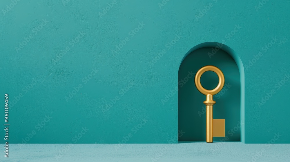 Wall mural an abstract image of a keyhole with a golden key inserted, representing the concept of unlocking suc