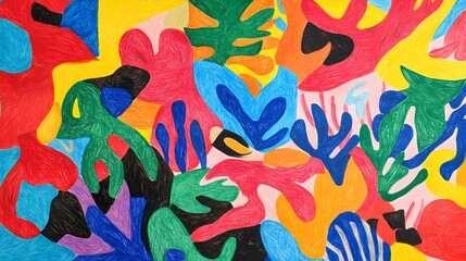 Abstract Symphony of Curves and Lines: A Matisse-Inspired Doodle Extravaganza