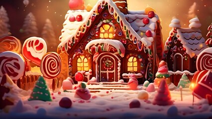 Obraz premium abstract wallpaper illustration of of gingerbread house decorations