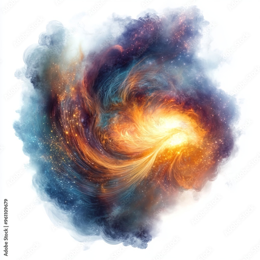Poster harmonious nebula cloud patterns swirling in an abstract cloud shape isolated on white background