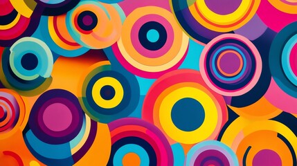 Abstract colorful background with overlapping circles in vibrant shades of red, yellow, blue, and green.