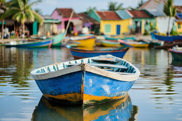 Obraz premium Fishing village with colorful boats