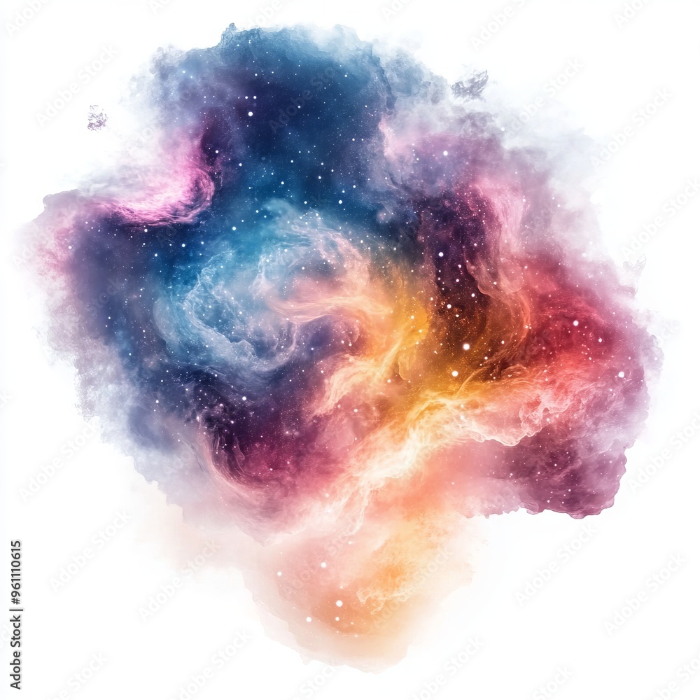 Poster harmonious nebula cloud patterns swirling in an abstract cloud shape isolated on white background