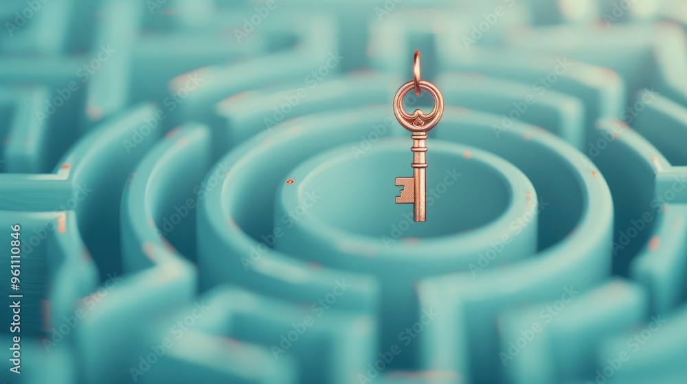 Poster a conceptual image of a key floating above a maze, symbolizing finding the way to freedom and overco