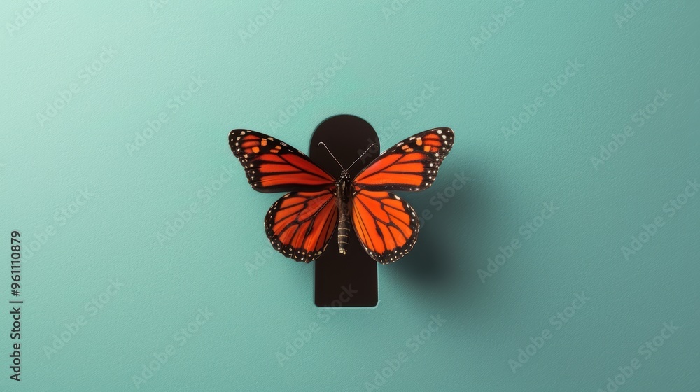Poster a symbolic image of a butterfly emerging from a keyhole, representing transformation and the liberat