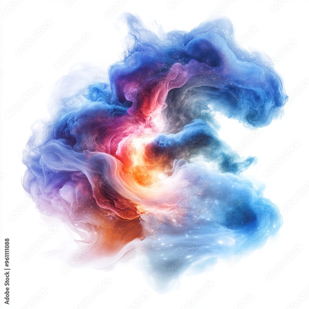 Poster harmonious nebula cloud patterns swirling in an abstract cloud shape isolated on white background
