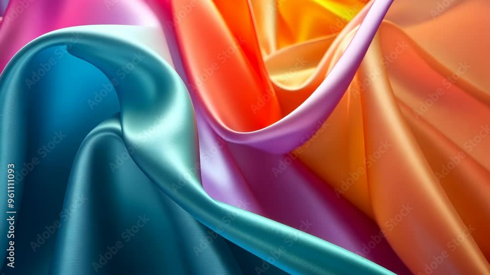Poster colorful fabric waves flowing in vibrant hues showcasing texture and light play in a dynamic arrange