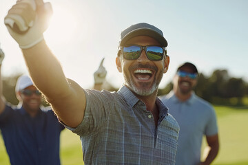 Golfer celebrating a hole-in-one with friends