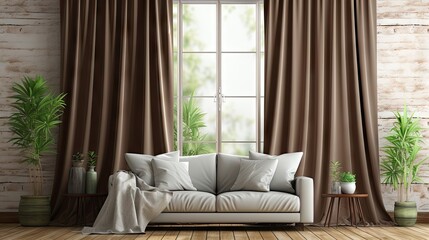 Room with white and brown curtains photo