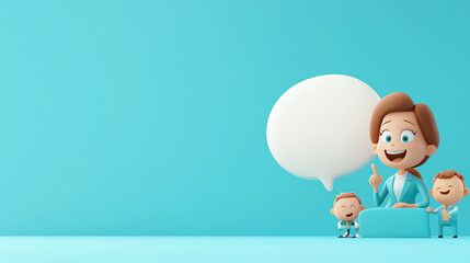 A cheerful woman engages with children, symbolizing fun learning and communication. Perfect for educational themes.