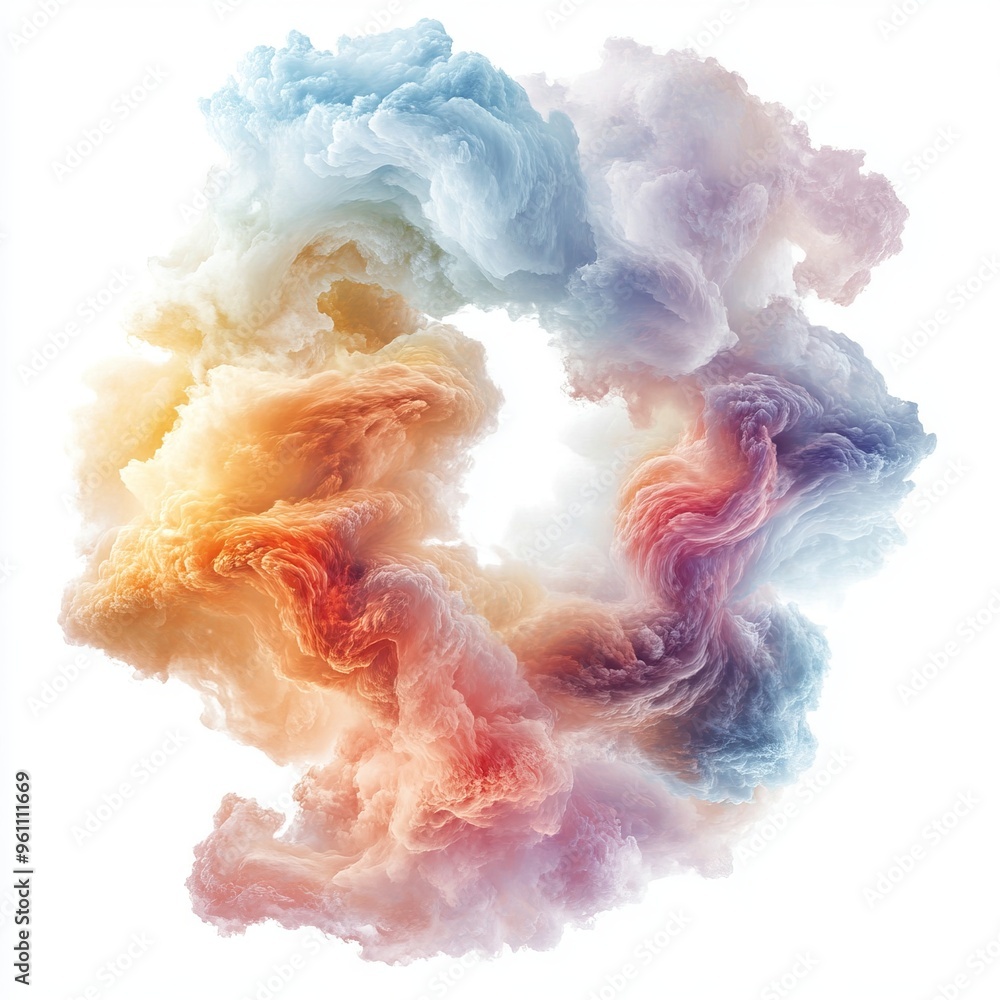 Poster harmonious nebula cloud patterns swirling in an abstract cloud shape isolated on white background