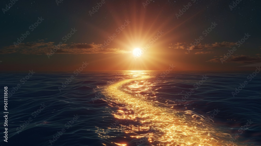 Poster the setting sun casts a breathtaking golden path on the tranquil ocean, creating a mesmerizing contr