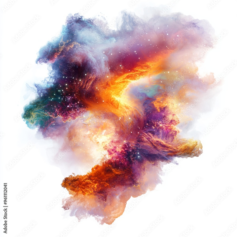 Poster harmonious nebula cloud patterns swirling in an abstract cloud shape isolated on white background