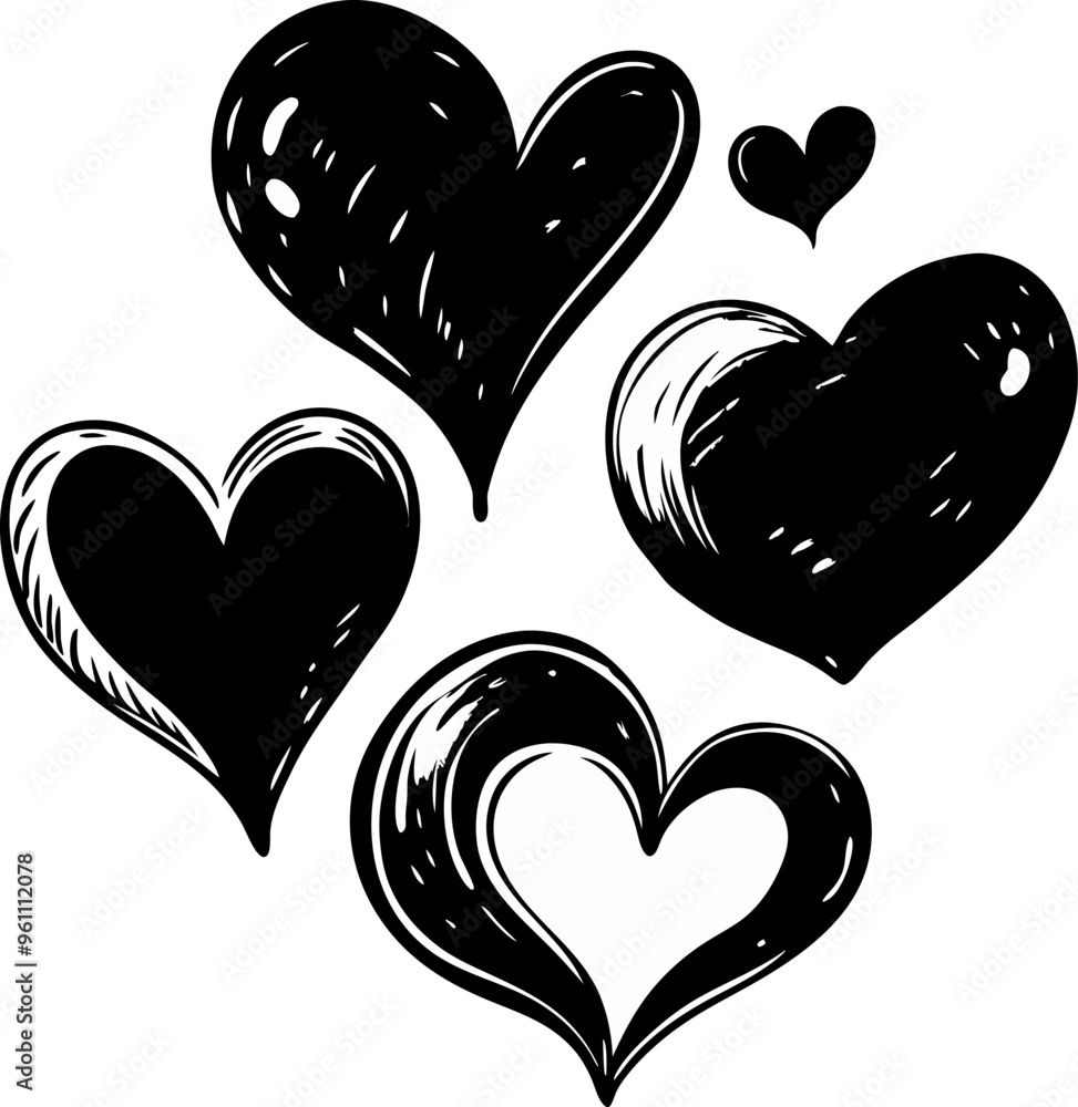 Poster a drawing of four hearts with one of them being a heart with a line through it