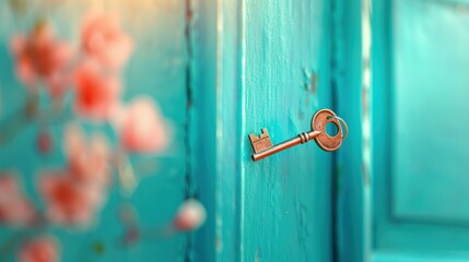 A symbolic image of a key placed near a door that is ajar, evoking themes of access, security, or exploration in a metaphorical or literal sense.