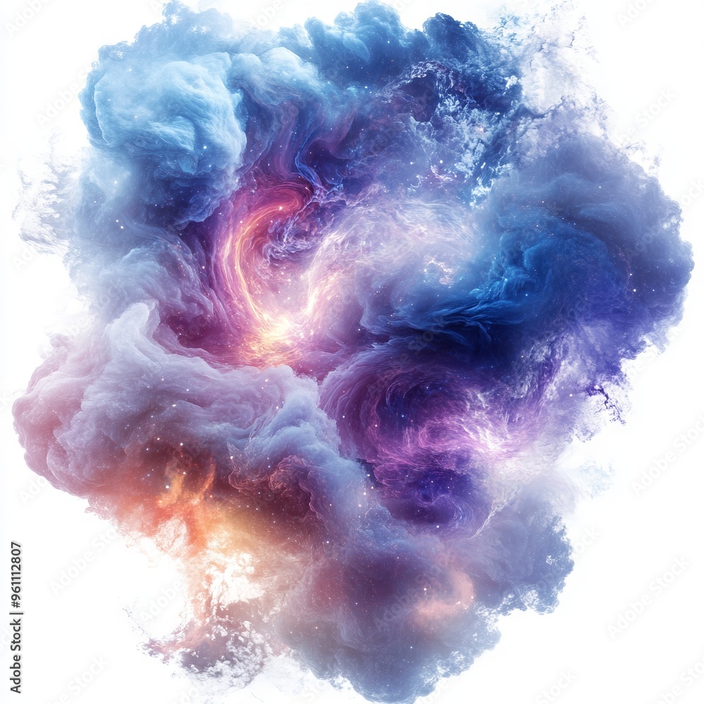 Poster harmonious nebula cloud patterns swirling in an abstract cloud shape isolated on white background