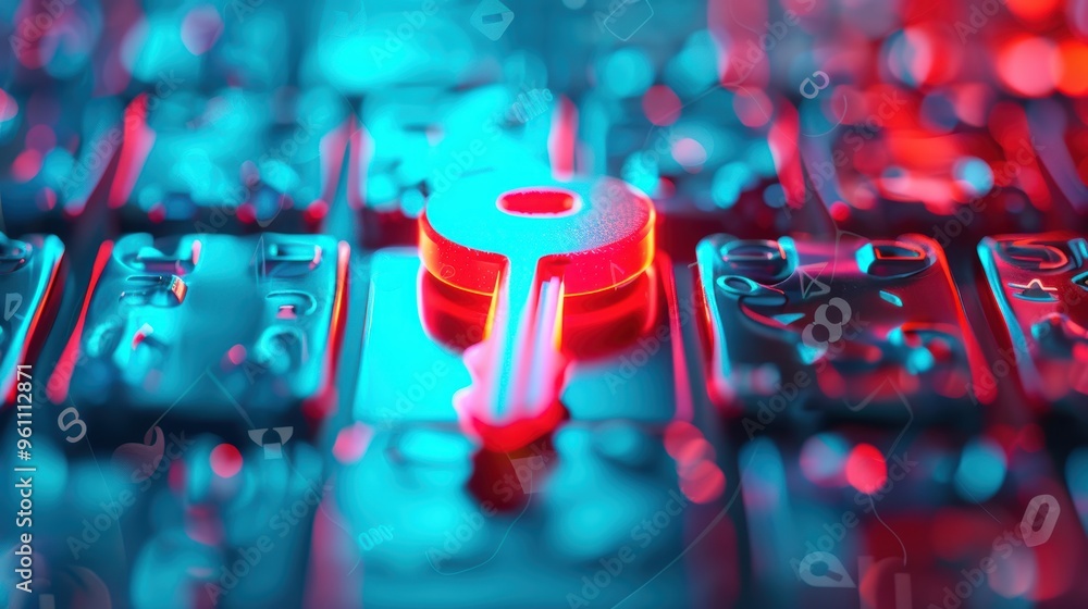 Poster a creative depiction of a digital keypad with a glowing key symbol, suggesting security, access cont