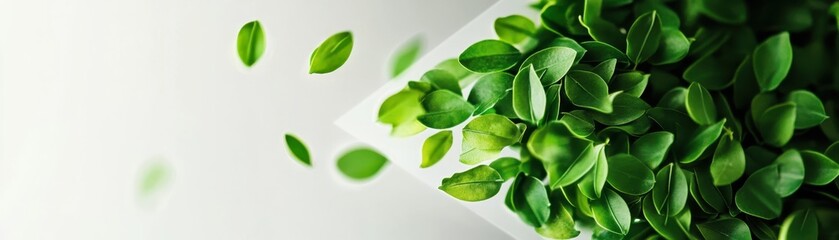 Fresh Green Leaves on White Background with Gradient Light - Nature, Environment, and Botanical Concept