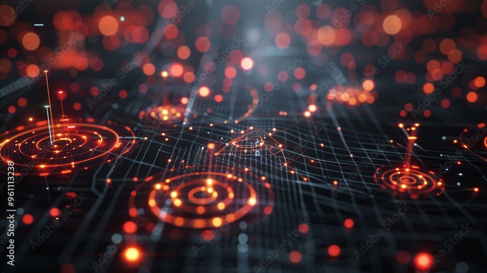 Aufkleber abstract digital network with glowing lines and circles